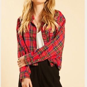 NWT Levi’s Selah Red Black Plaid Over Sized Crop Top Size M